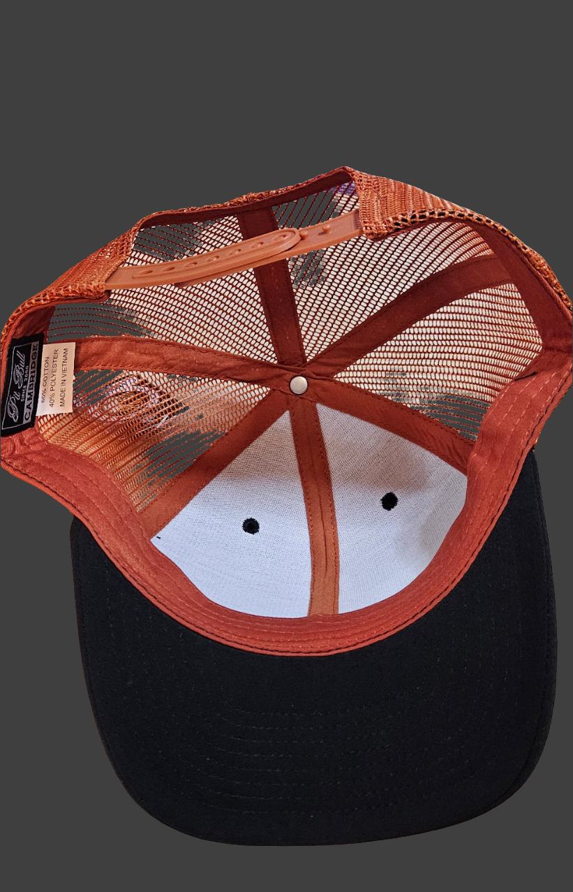 Black/ Burnt orange trucker hat