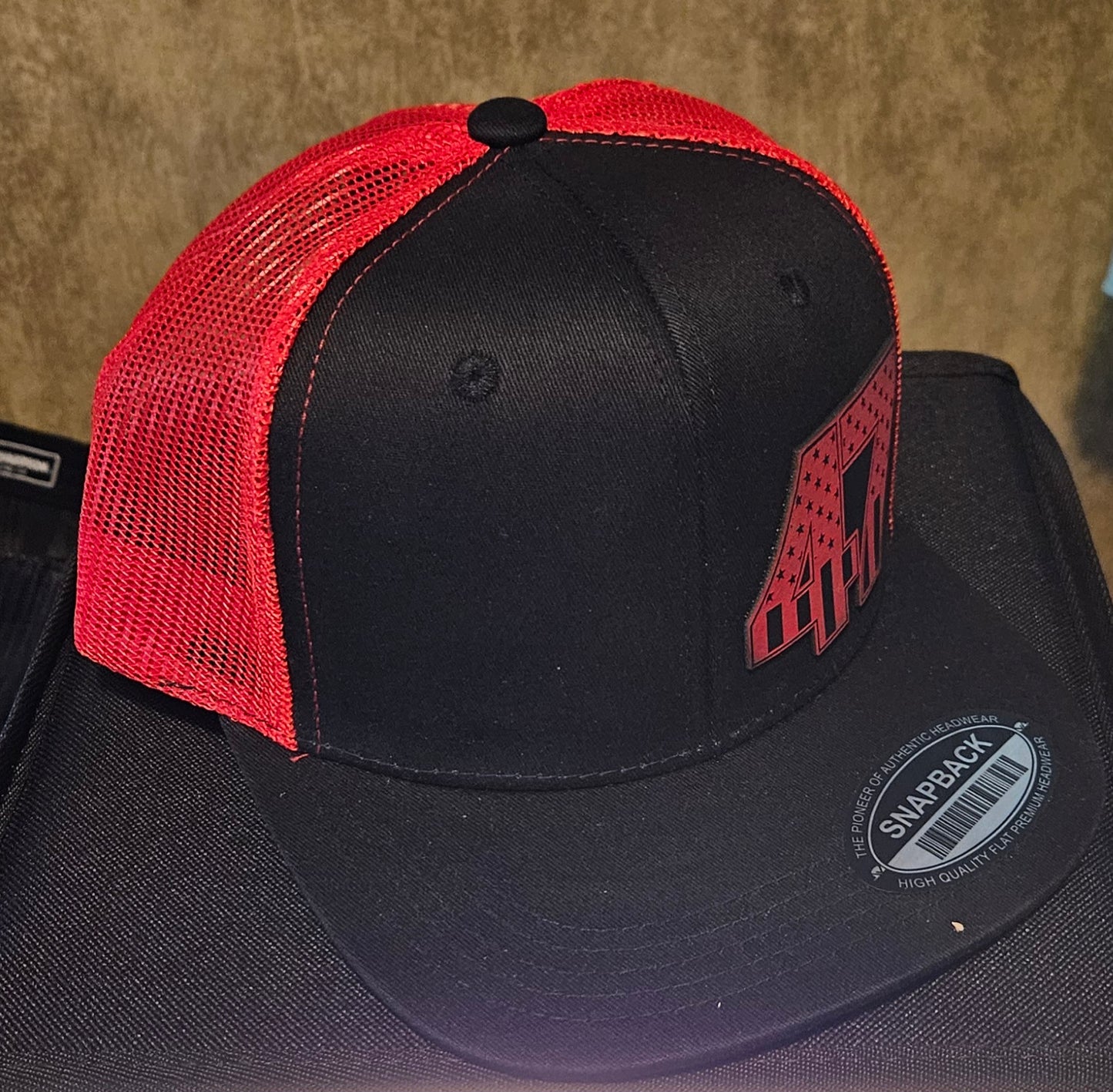 Red/Black flat bill trucker hat