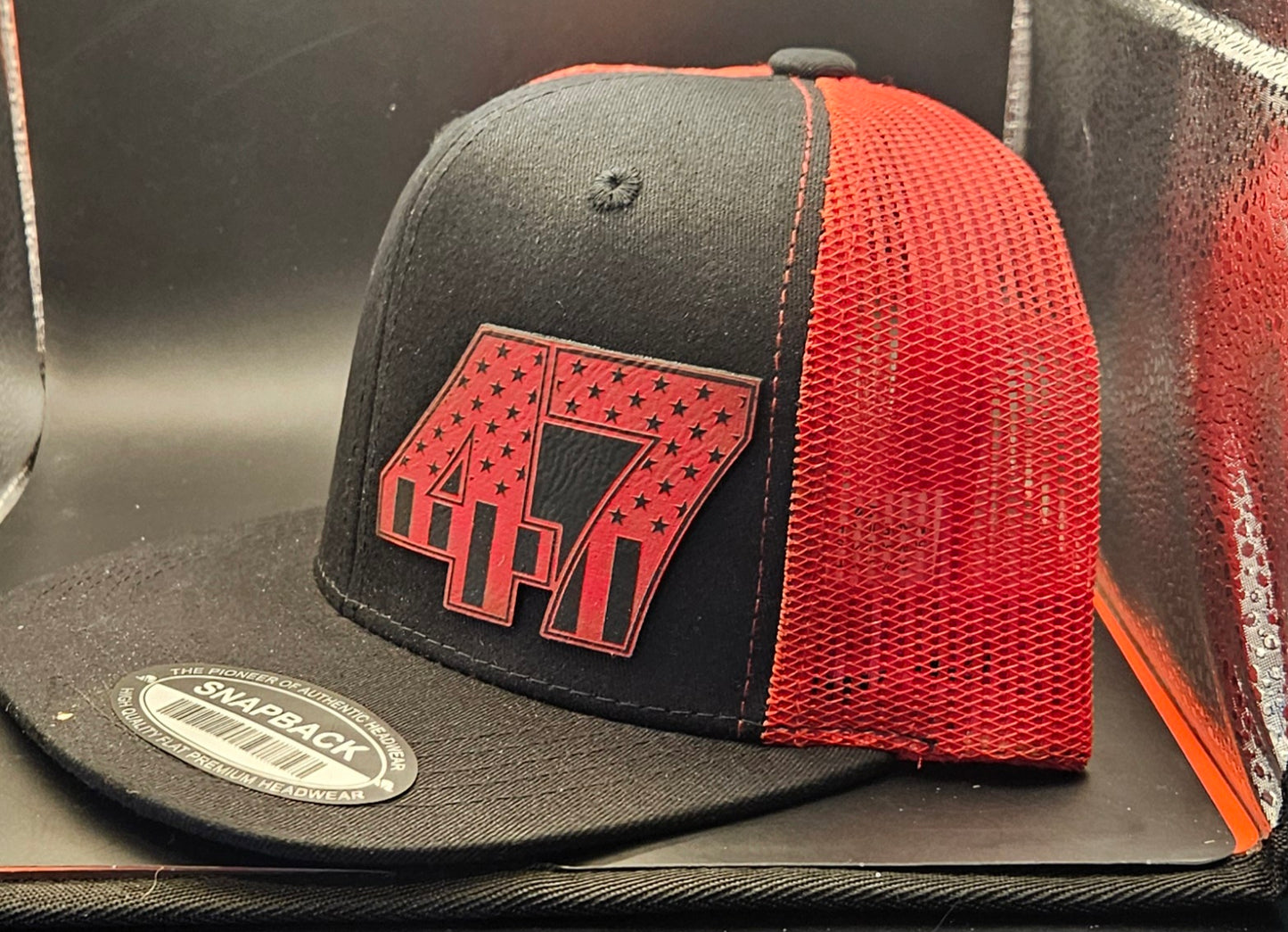 Red/Black flat bill trucker hat