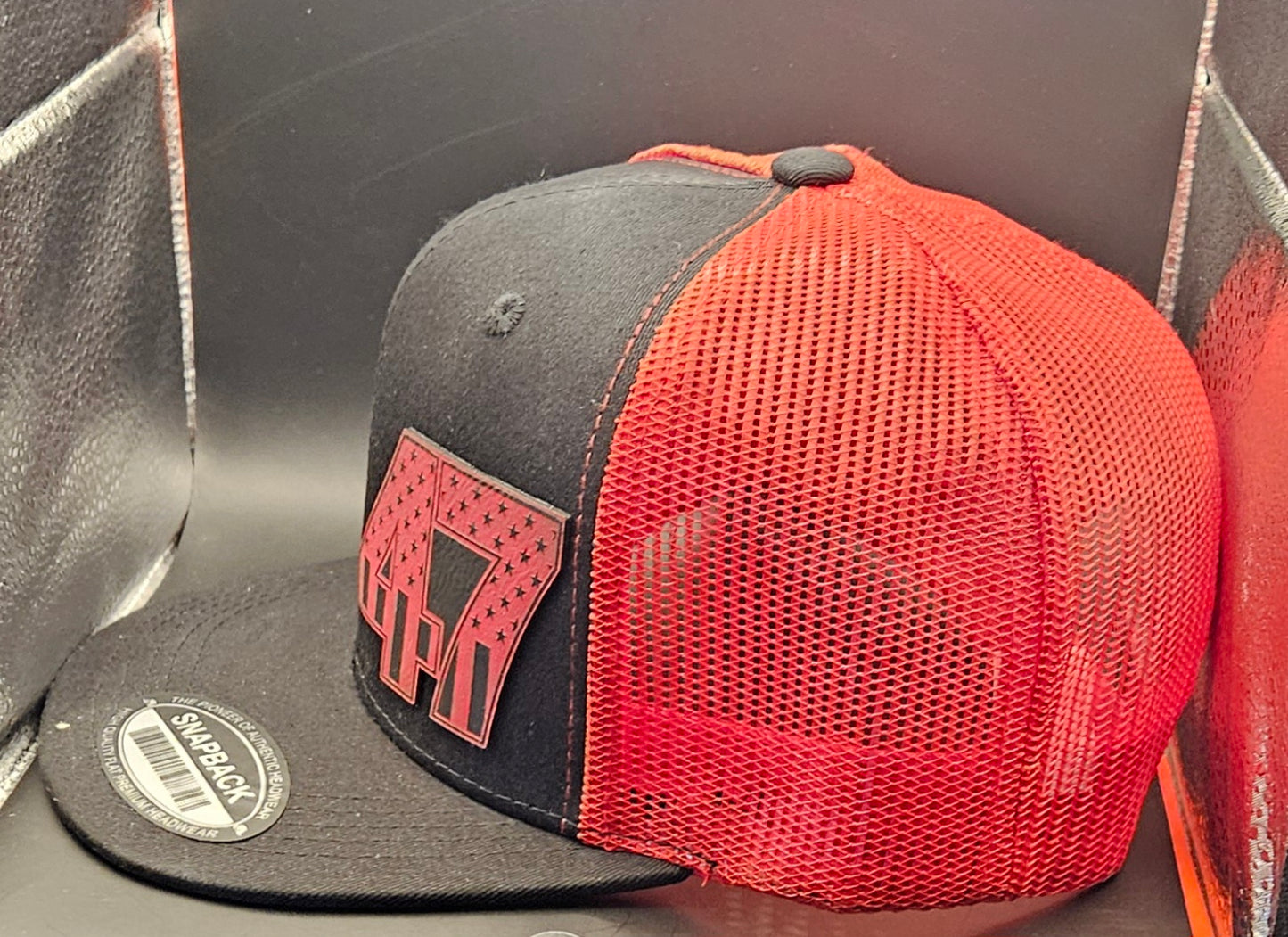 Red/Black flat bill trucker hat