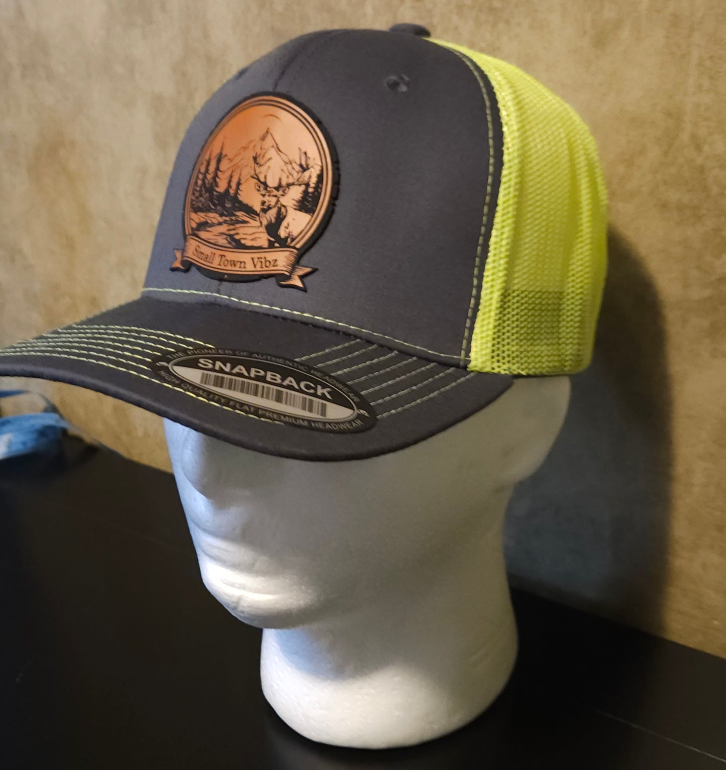 Leather patch trucker hat
