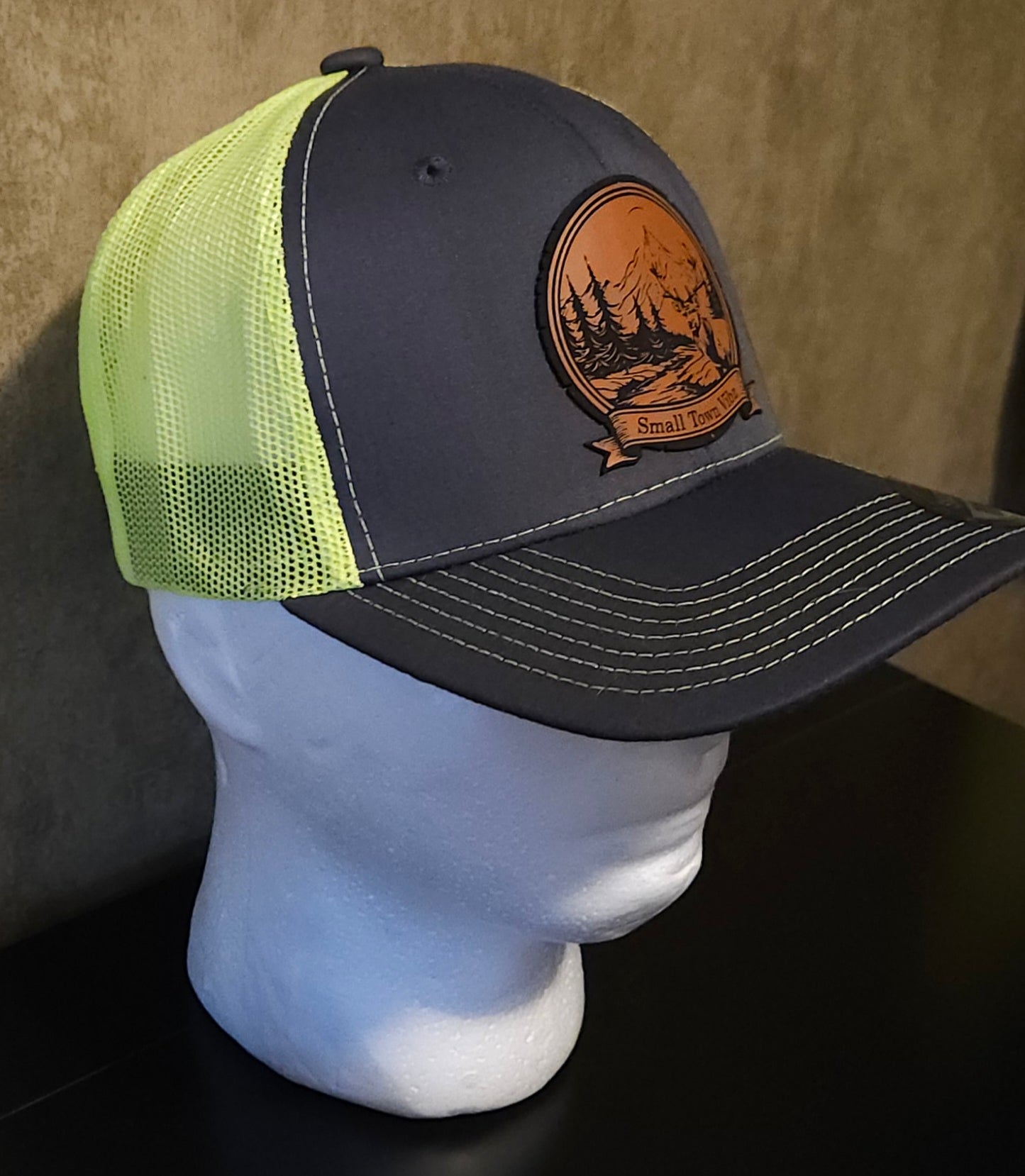 Leather patch trucker hat