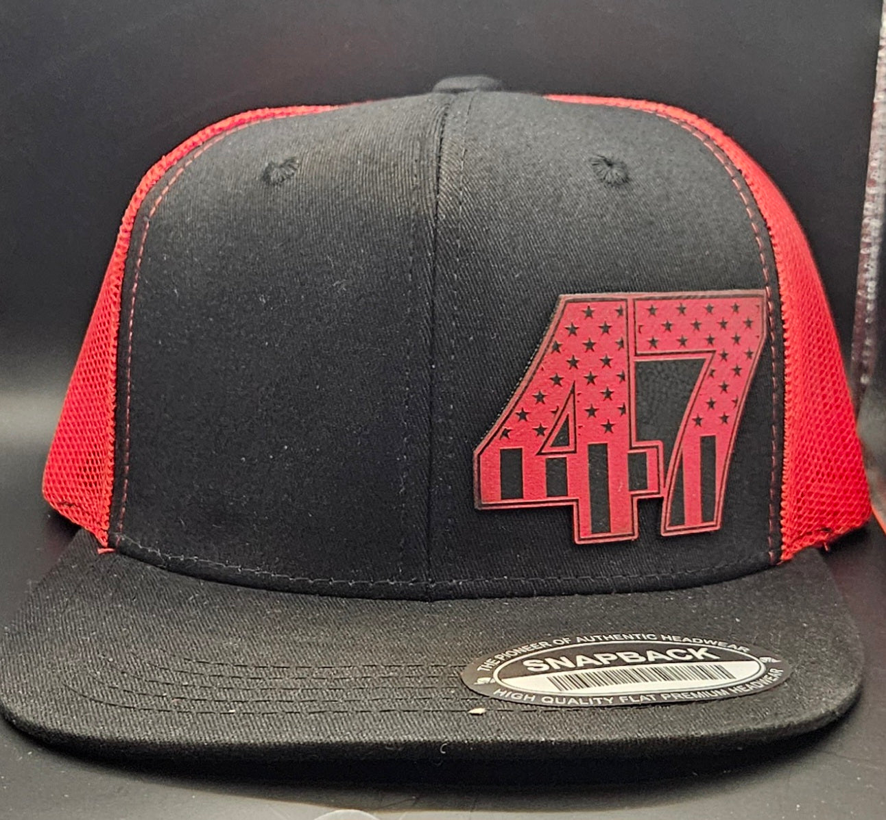 Red/Black flat bill trucker hat