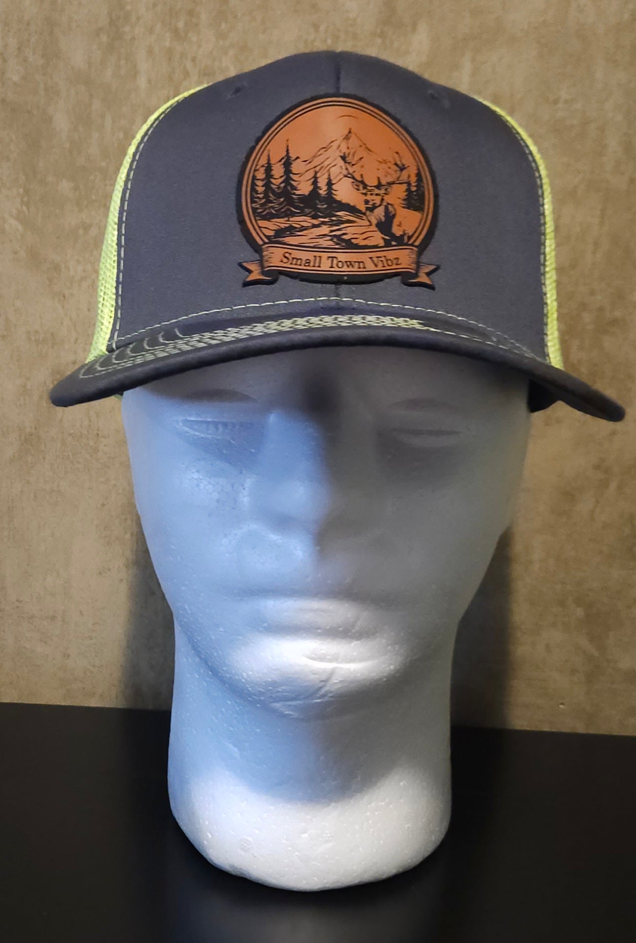 Leather patch trucker hat