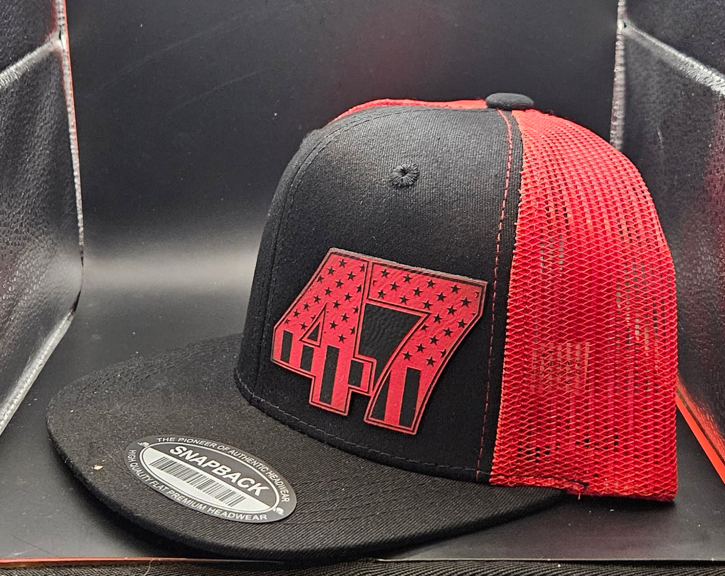Red/Black flat bill trucker hat