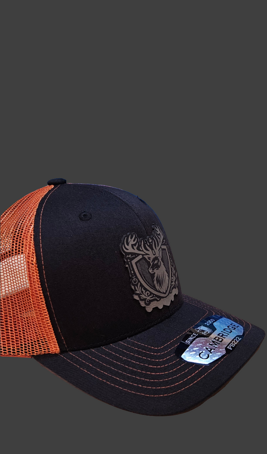 Black/ Burnt orange trucker hat