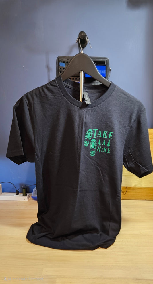Gildan Take a Hike T-Shirt Menswear or for Women Who Steal Their Man's Shirts Tops Black Tee with Green Text